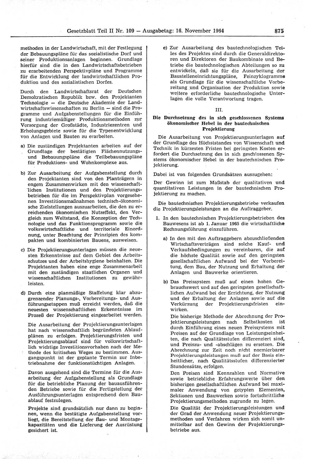 Gesetzblatt (GBl.) der Deutschen Demokratischen Republik (DDR) Teil ⅠⅠ 1964, Seite 875 (GBl. DDR ⅠⅠ 1964, S. 875)