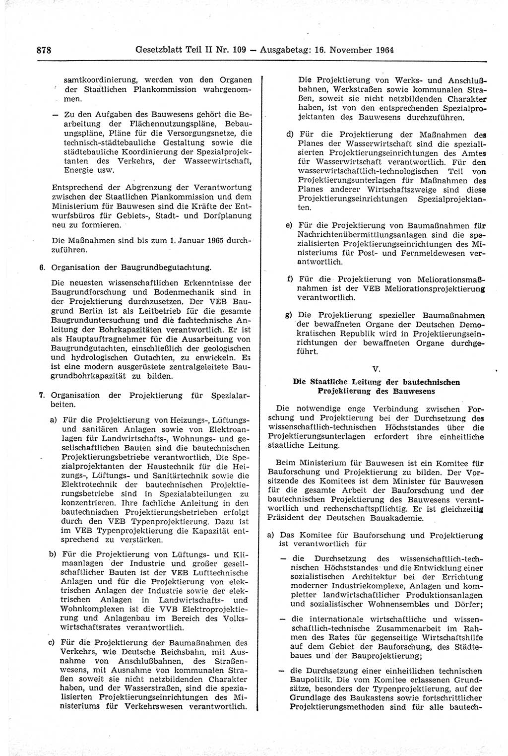 Gesetzblatt (GBl.) der Deutschen Demokratischen Republik (DDR) Teil ⅠⅠ 1964, Seite 878 (GBl. DDR ⅠⅠ 1964, S. 878)