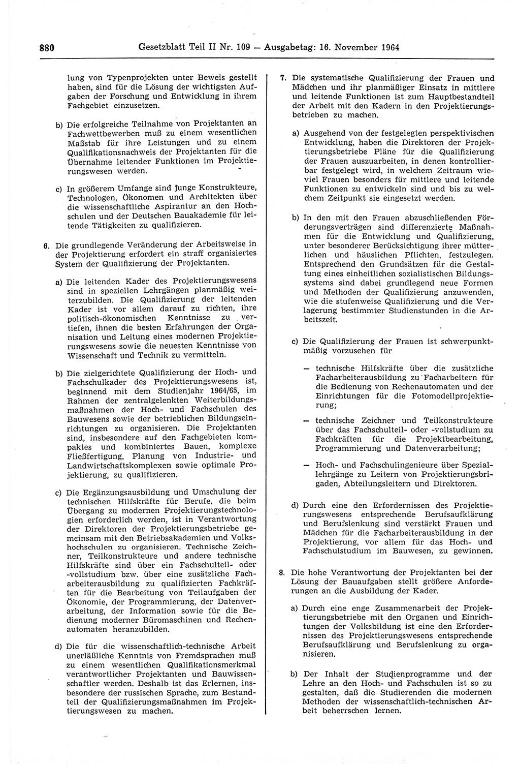 Gesetzblatt (GBl.) der Deutschen Demokratischen Republik (DDR) Teil ⅠⅠ 1964, Seite 880 (GBl. DDR ⅠⅠ 1964, S. 880)