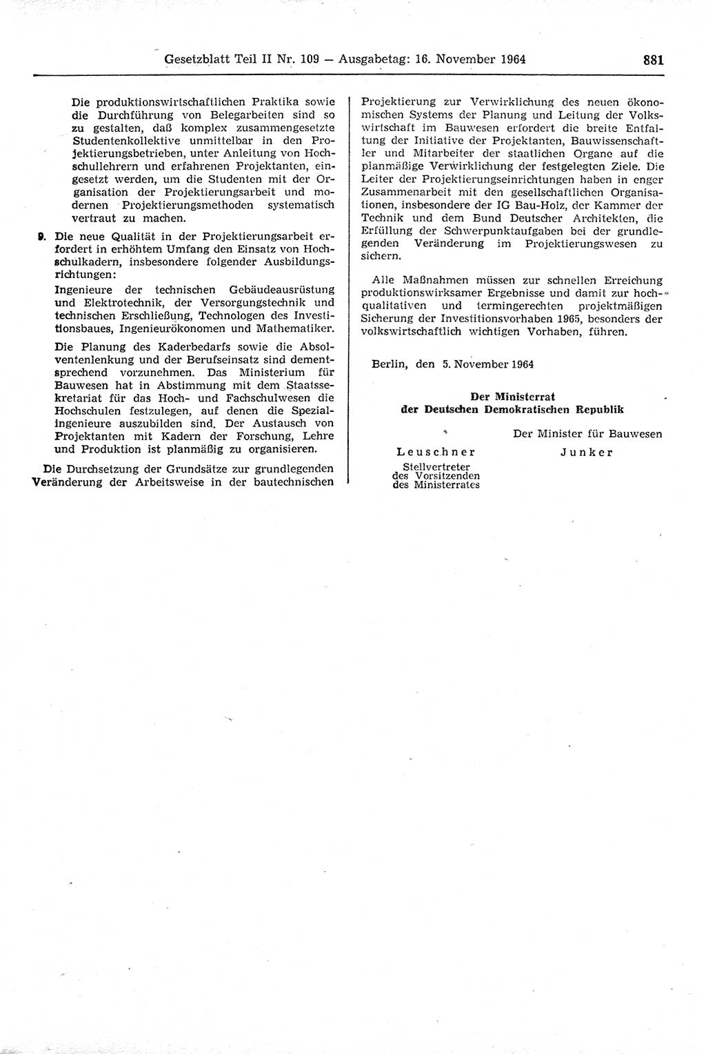 Gesetzblatt (GBl.) der Deutschen Demokratischen Republik (DDR) Teil ⅠⅠ 1964, Seite 881 (GBl. DDR ⅠⅠ 1964, S. 881)