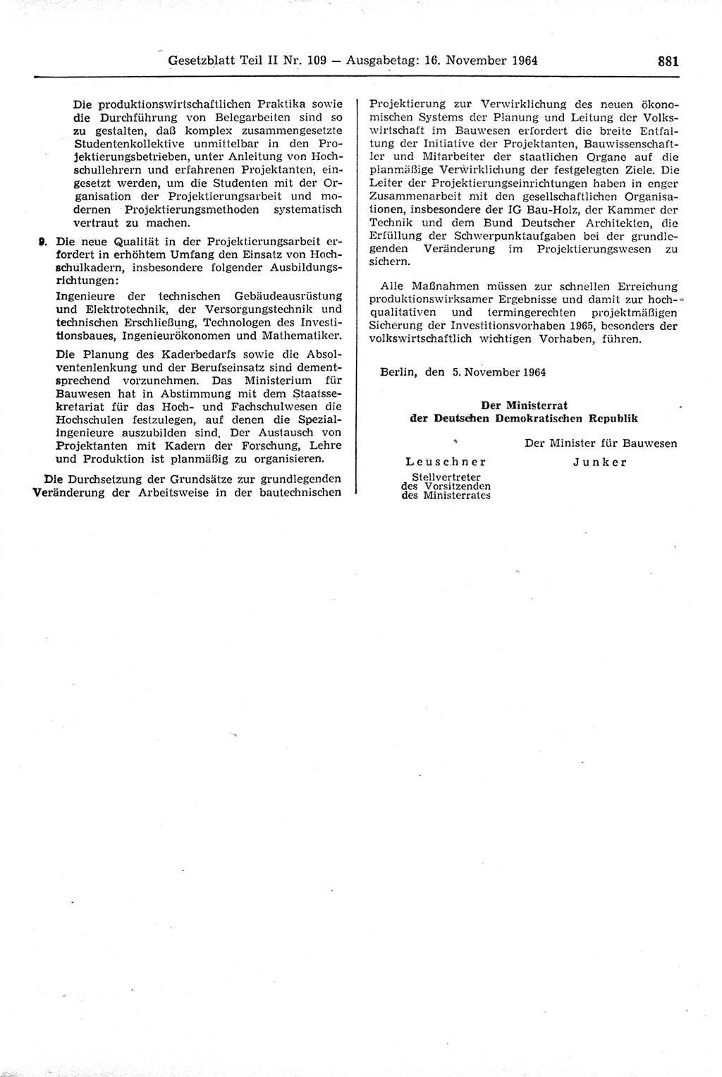 Gesetzblatt (GBl.) der Deutschen Demokratischen Republik (DDR) Teil ⅠⅠ 1964, Seite 881 (GBl. DDR ⅠⅠ 1964, S. 881)