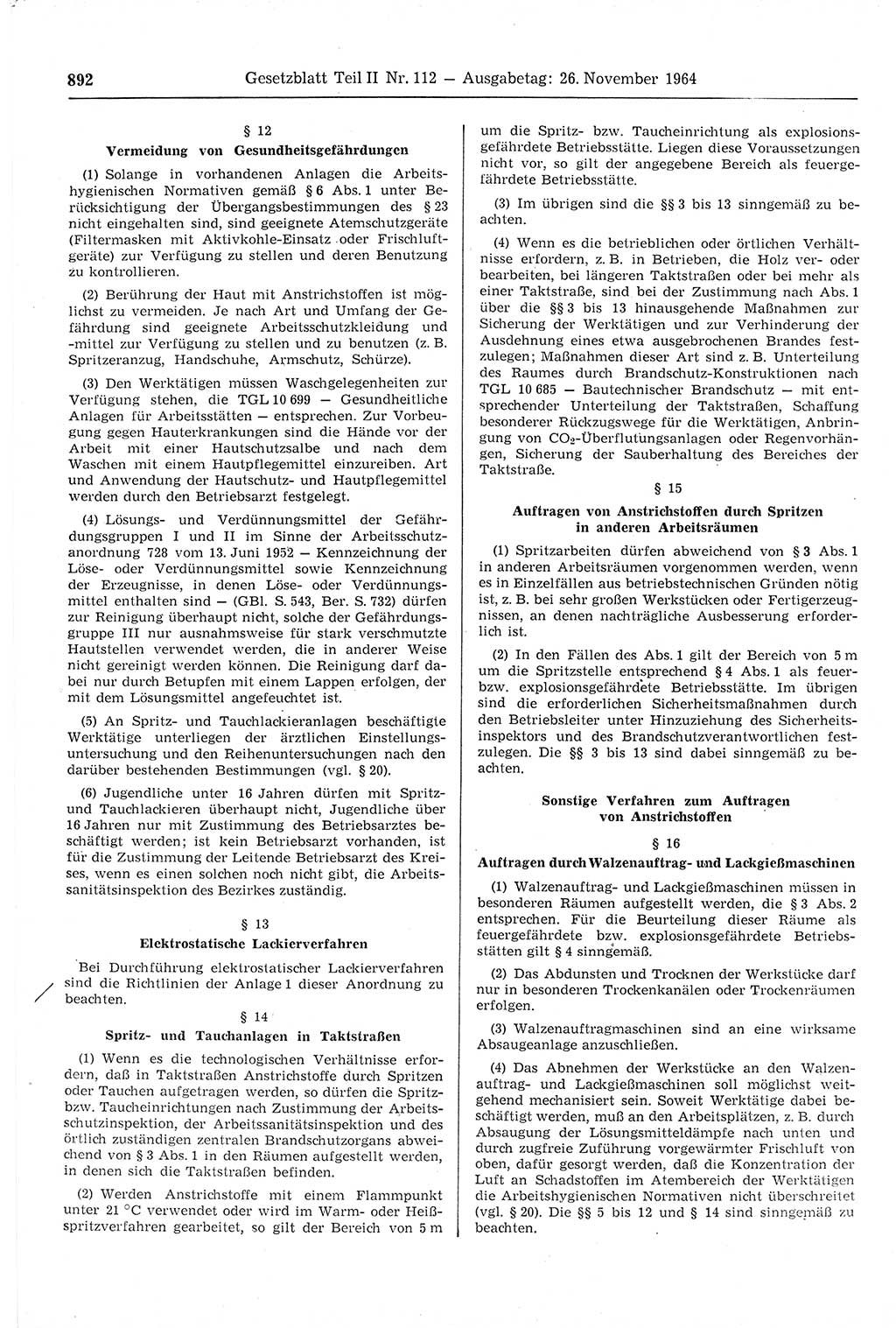 Gesetzblatt (GBl.) der Deutschen Demokratischen Republik (DDR) Teil ⅠⅠ 1964, Seite 892 (GBl. DDR ⅠⅠ 1964, S. 892)