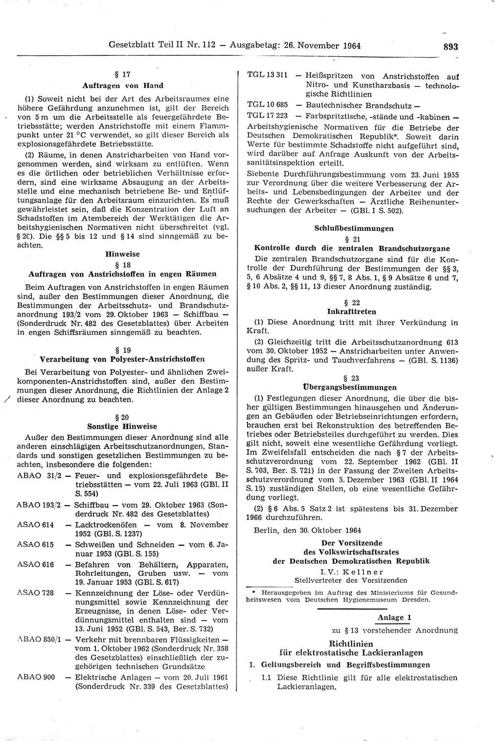 Gesetzblatt (GBl.) der Deutschen Demokratischen Republik (DDR) Teil ⅠⅠ 1964, Seite 893 (GBl. DDR ⅠⅠ 1964, S. 893)