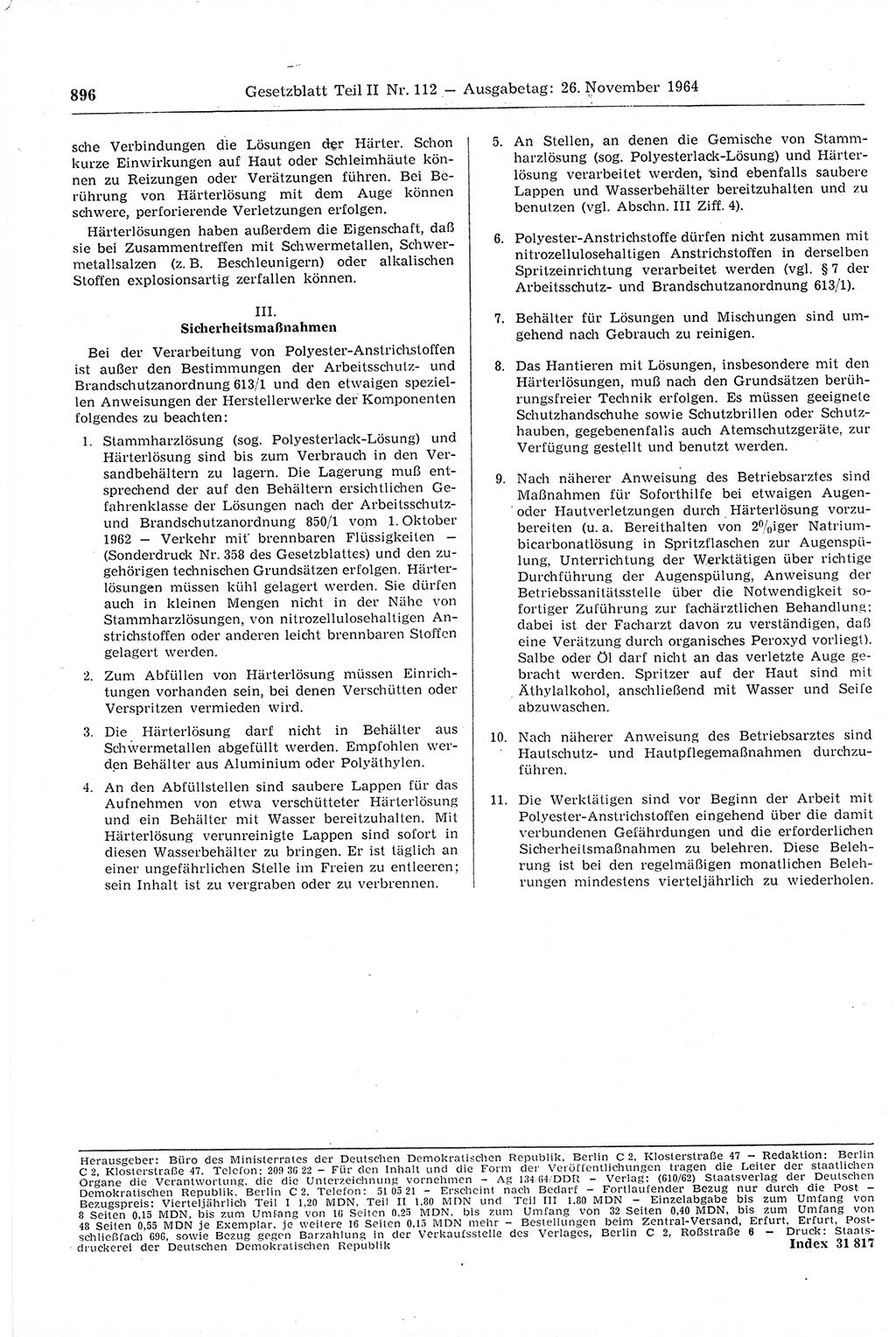 Gesetzblatt (GBl.) der Deutschen Demokratischen Republik (DDR) Teil ⅠⅠ 1964, Seite 896 (GBl. DDR ⅠⅠ 1964, S. 896)