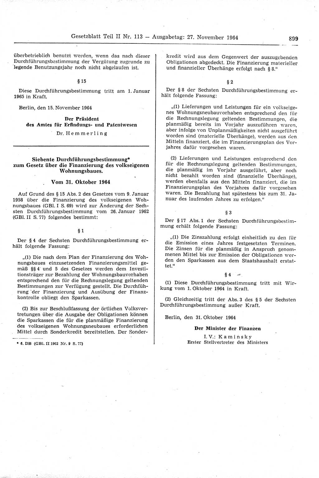 Gesetzblatt (GBl.) der Deutschen Demokratischen Republik (DDR) Teil ⅠⅠ 1964, Seite 899 (GBl. DDR ⅠⅠ 1964, S. 899)