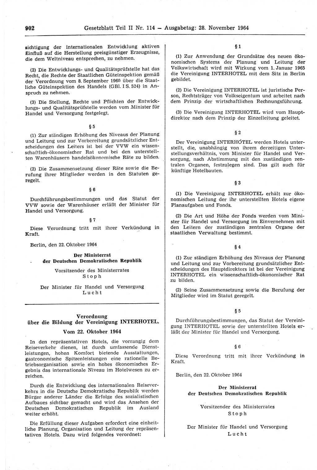 Gesetzblatt (GBl.) der Deutschen Demokratischen Republik (DDR) Teil ⅠⅠ 1964, Seite 902 (GBl. DDR ⅠⅠ 1964, S. 902)