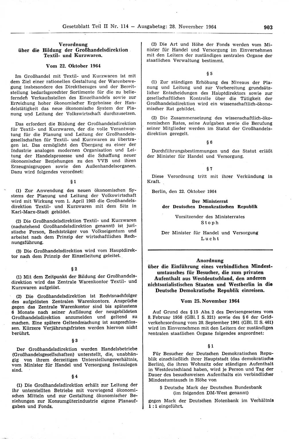 Gesetzblatt (GBl.) der Deutschen Demokratischen Republik (DDR) Teil ⅠⅠ 1964, Seite 903 (GBl. DDR ⅠⅠ 1964, S. 903)