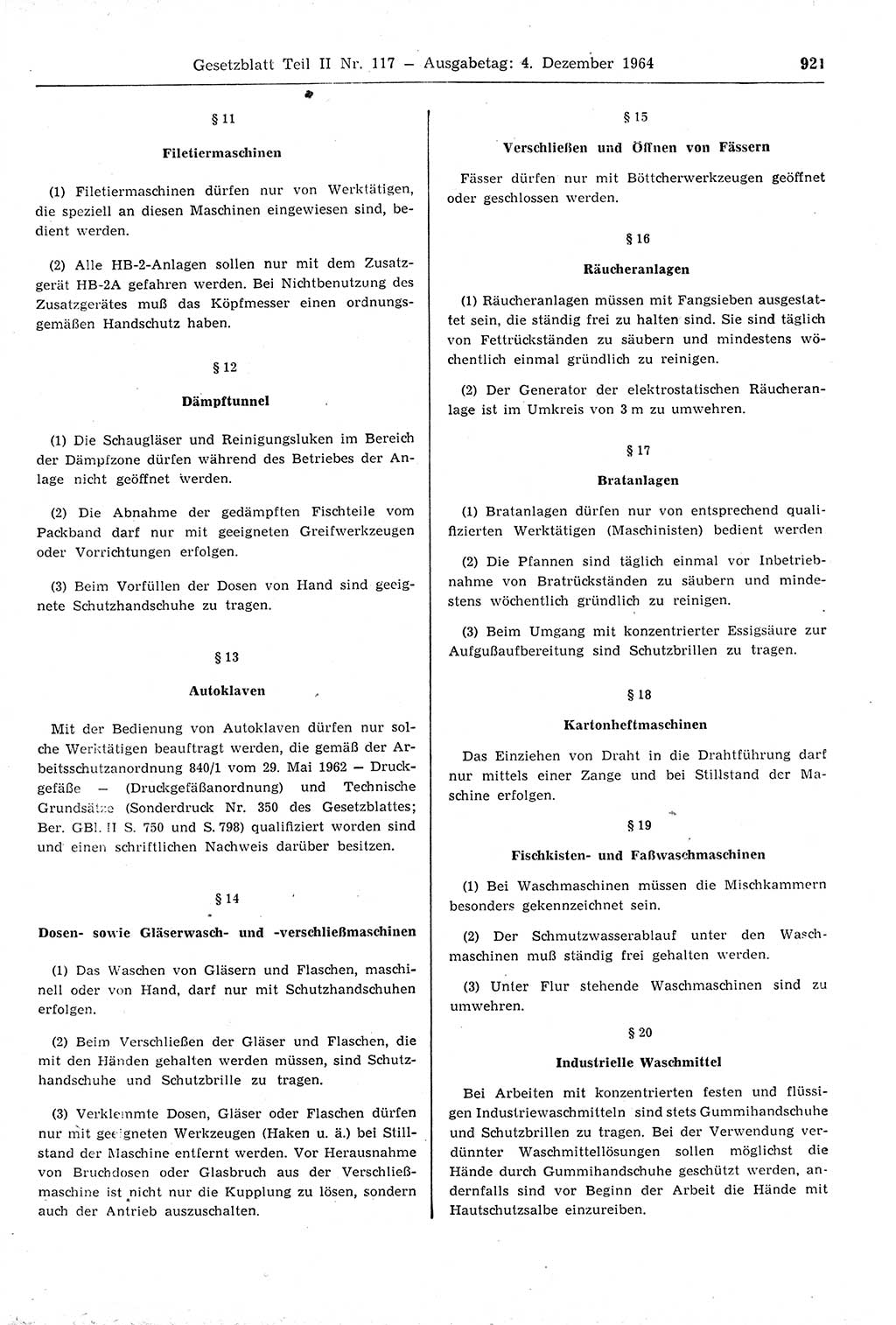 Gesetzblatt (GBl.) der Deutschen Demokratischen Republik (DDR) Teil ⅠⅠ 1964, Seite 921 (GBl. DDR ⅠⅠ 1964, S. 921)