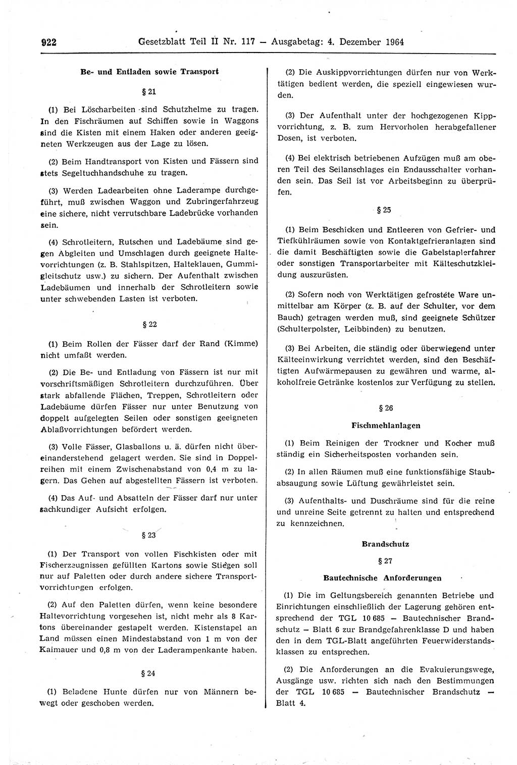 Gesetzblatt (GBl.) der Deutschen Demokratischen Republik (DDR) Teil ⅠⅠ 1964, Seite 922 (GBl. DDR ⅠⅠ 1964, S. 922)