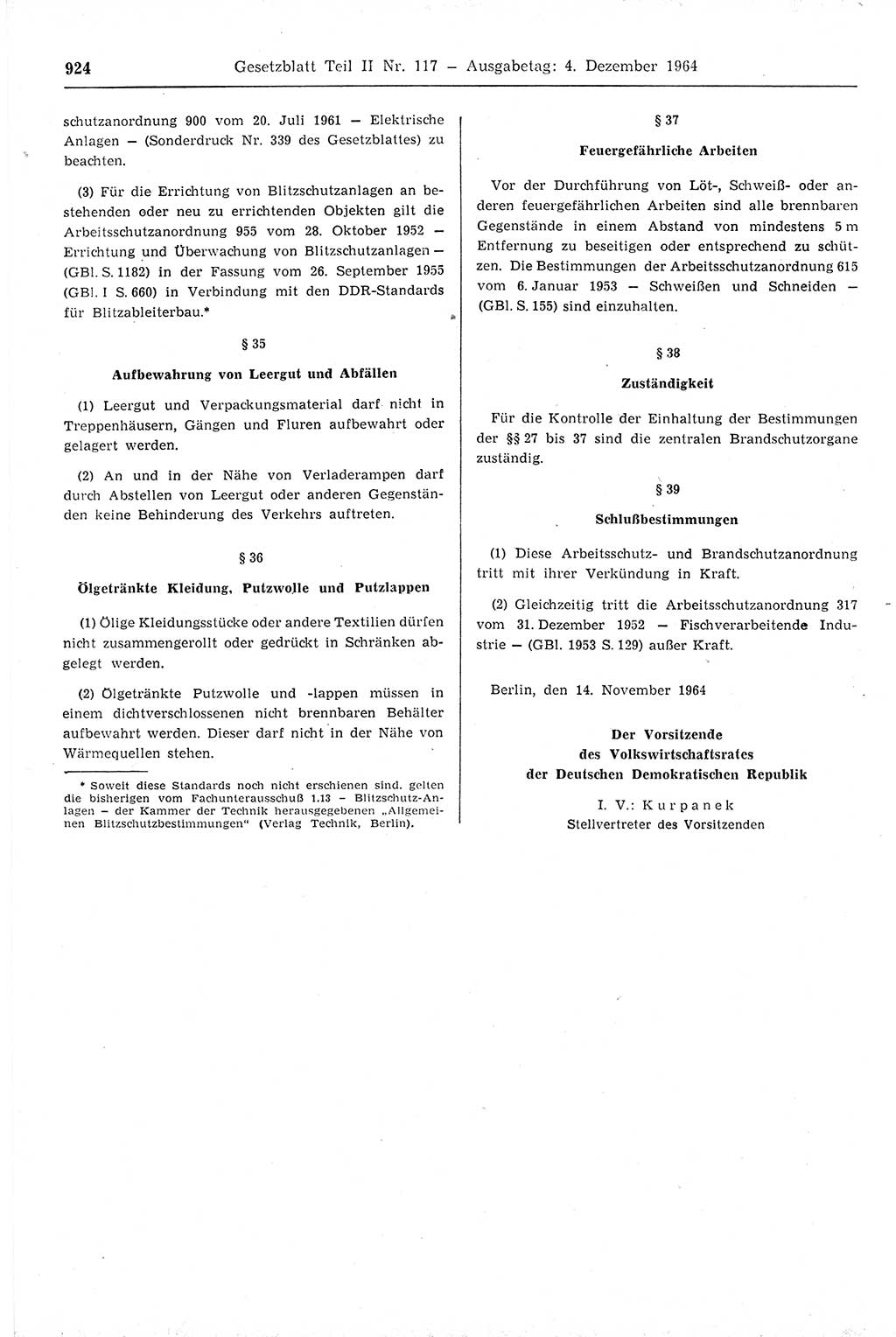 Gesetzblatt (GBl.) der Deutschen Demokratischen Republik (DDR) Teil ⅠⅠ 1964, Seite 924 (GBl. DDR ⅠⅠ 1964, S. 924)