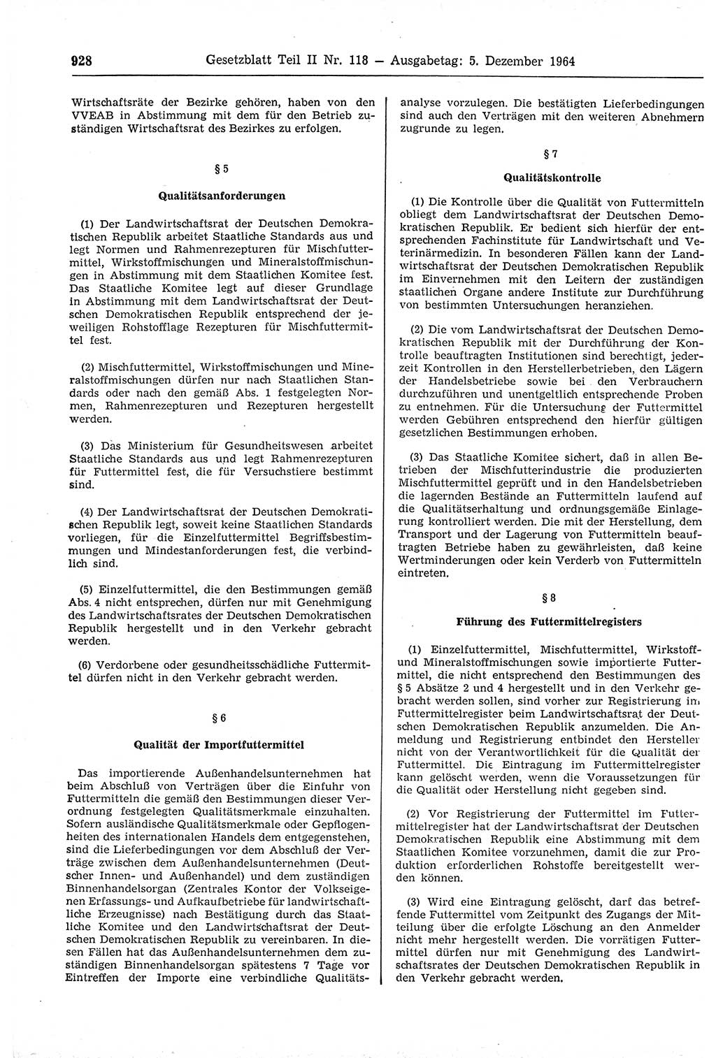 Gesetzblatt (GBl.) der Deutschen Demokratischen Republik (DDR) Teil ⅠⅠ 1964, Seite 928 (GBl. DDR ⅠⅠ 1964, S. 928)
