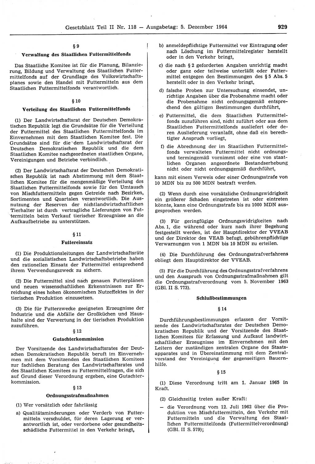 Gesetzblatt (GBl.) der Deutschen Demokratischen Republik (DDR) Teil ⅠⅠ 1964, Seite 929 (GBl. DDR ⅠⅠ 1964, S. 929)