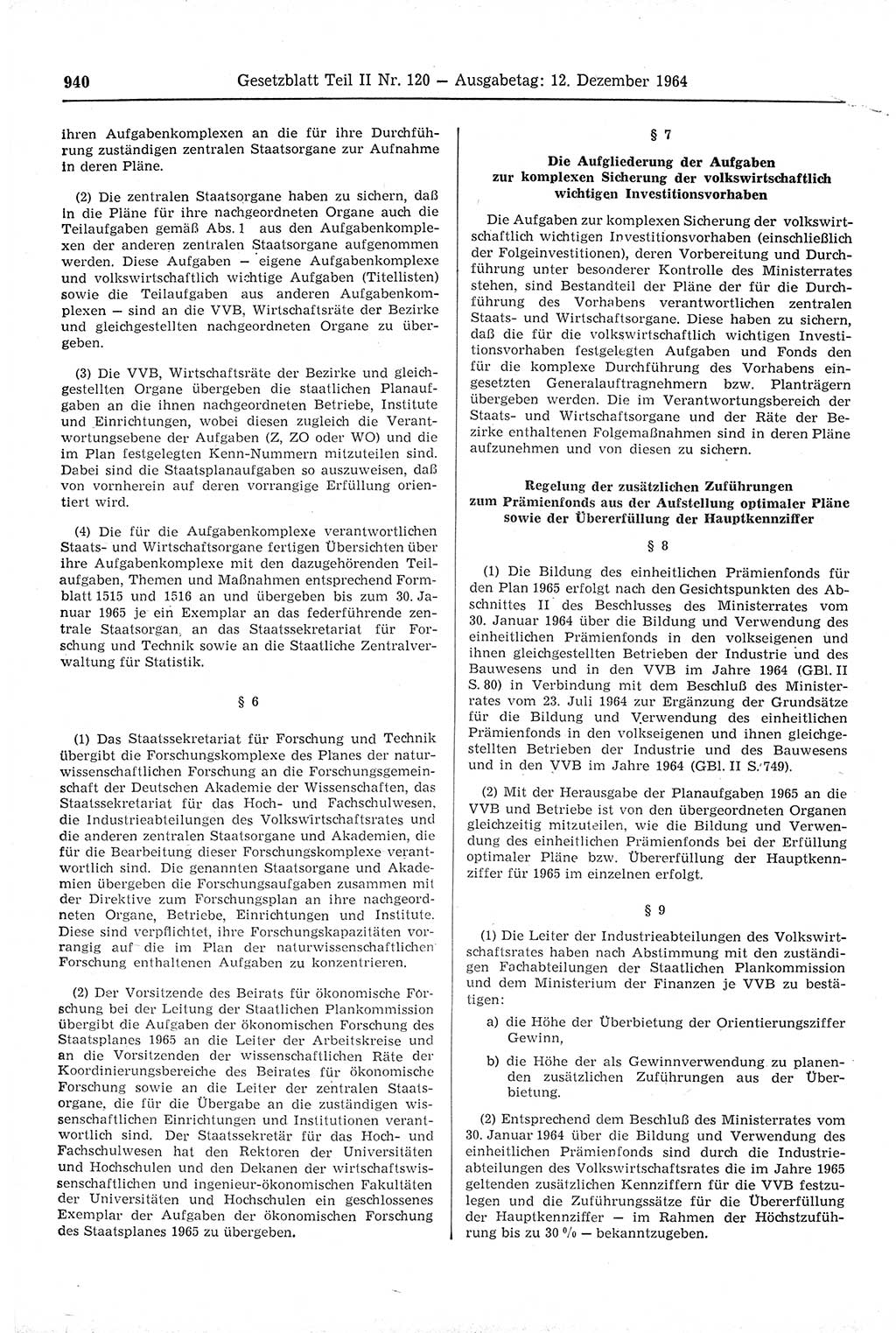 Gesetzblatt (GBl.) der Deutschen Demokratischen Republik (DDR) Teil ⅠⅠ 1964, Seite 940 (GBl. DDR ⅠⅠ 1964, S. 940)