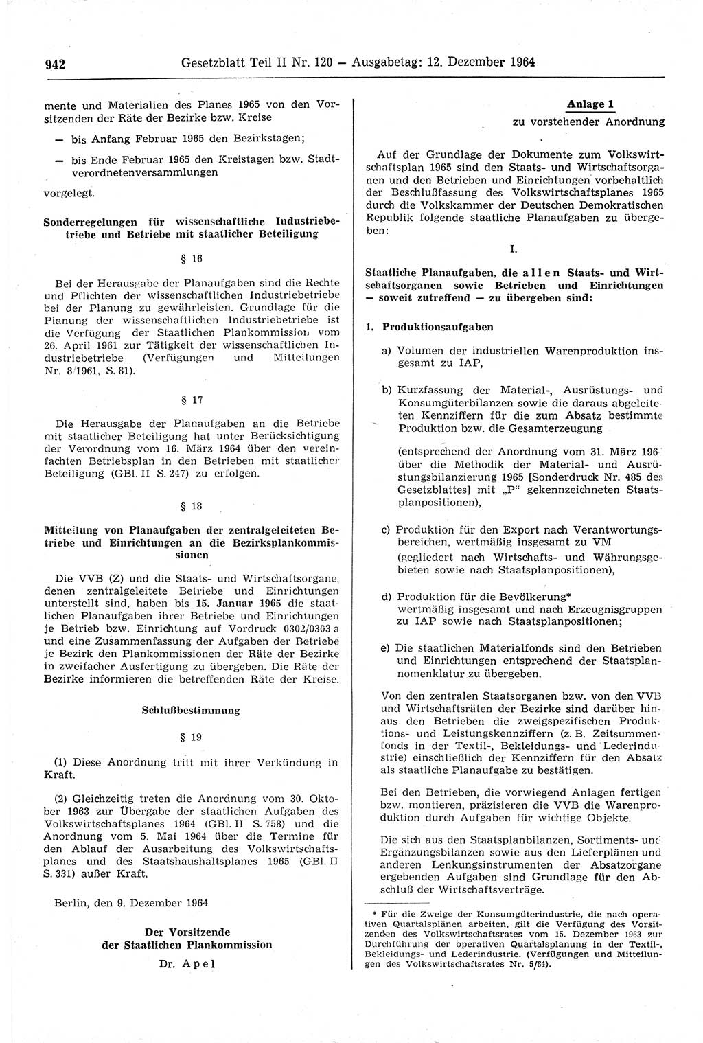 Gesetzblatt (GBl.) der Deutschen Demokratischen Republik (DDR) Teil ⅠⅠ 1964, Seite 942 (GBl. DDR ⅠⅠ 1964, S. 942)