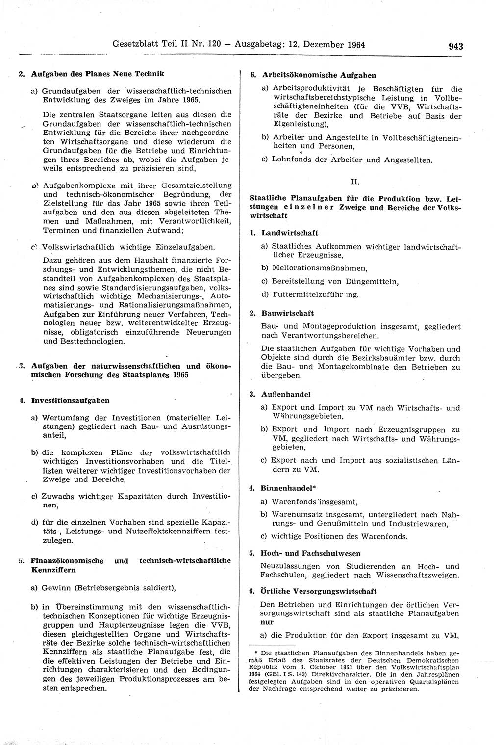 Gesetzblatt (GBl.) der Deutschen Demokratischen Republik (DDR) Teil ⅠⅠ 1964, Seite 943 (GBl. DDR ⅠⅠ 1964, S. 943)