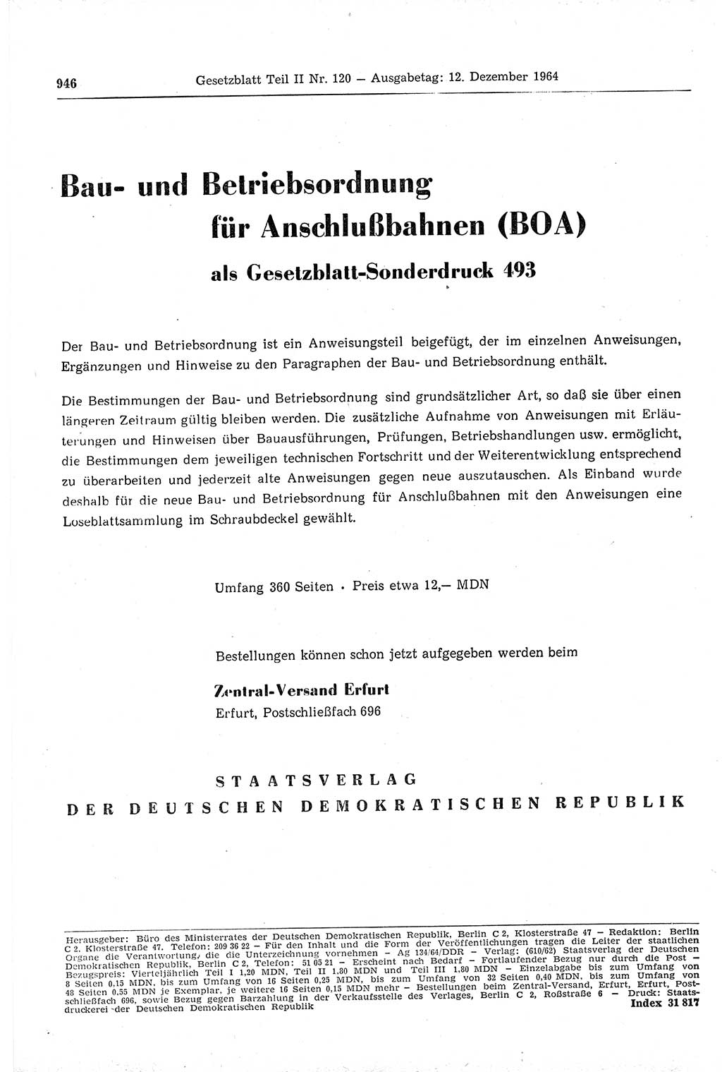 Gesetzblatt (GBl.) der Deutschen Demokratischen Republik (DDR) Teil ⅠⅠ 1964, Seite 946 (GBl. DDR ⅠⅠ 1964, S. 946)