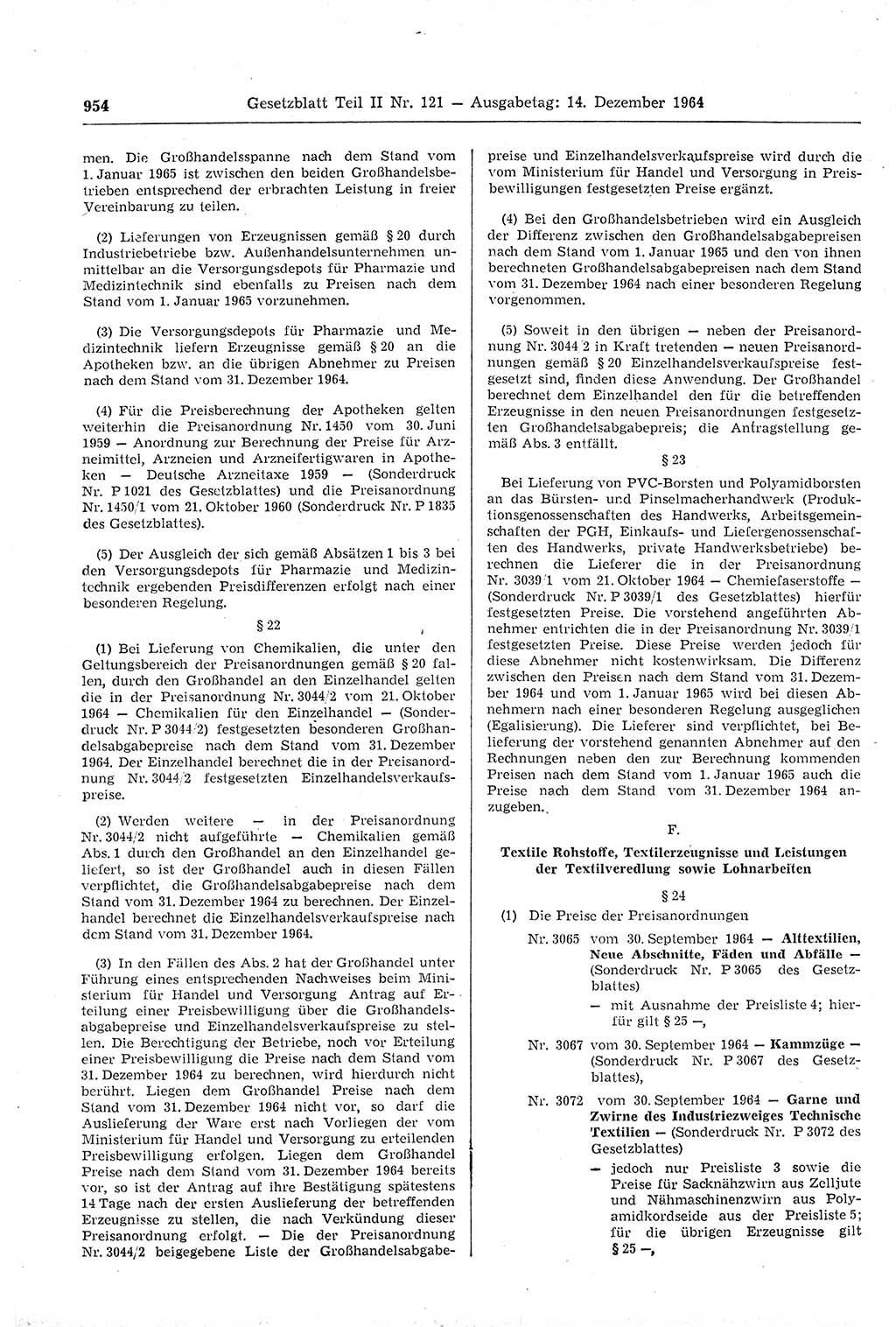 Gesetzblatt (GBl.) der Deutschen Demokratischen Republik (DDR) Teil ⅠⅠ 1964, Seite 954 (GBl. DDR ⅠⅠ 1964, S. 954)