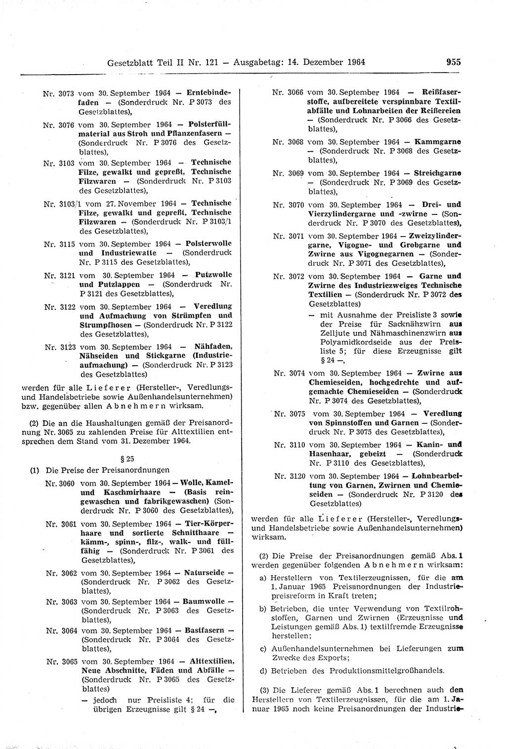 Gesetzblatt (GBl.) der Deutschen Demokratischen Republik (DDR) Teil ⅠⅠ 1964, Seite 955 (GBl. DDR ⅠⅠ 1964, S. 955)
