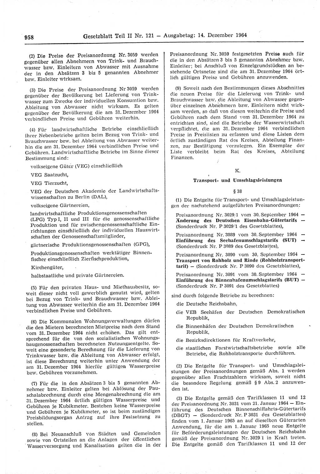 Gesetzblatt (GBl.) der Deutschen Demokratischen Republik (DDR) Teil ⅠⅠ 1964, Seite 958 (GBl. DDR ⅠⅠ 1964, S. 958)