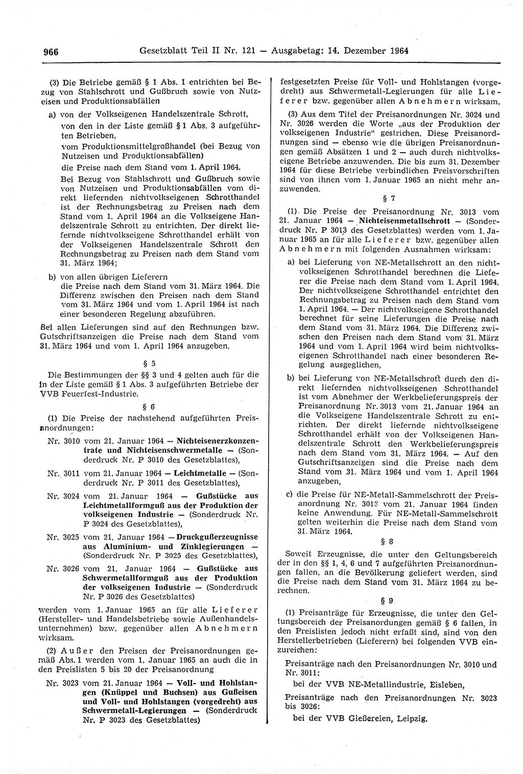 Gesetzblatt (GBl.) der Deutschen Demokratischen Republik (DDR) Teil ⅠⅠ 1964, Seite 966 (GBl. DDR ⅠⅠ 1964, S. 966)