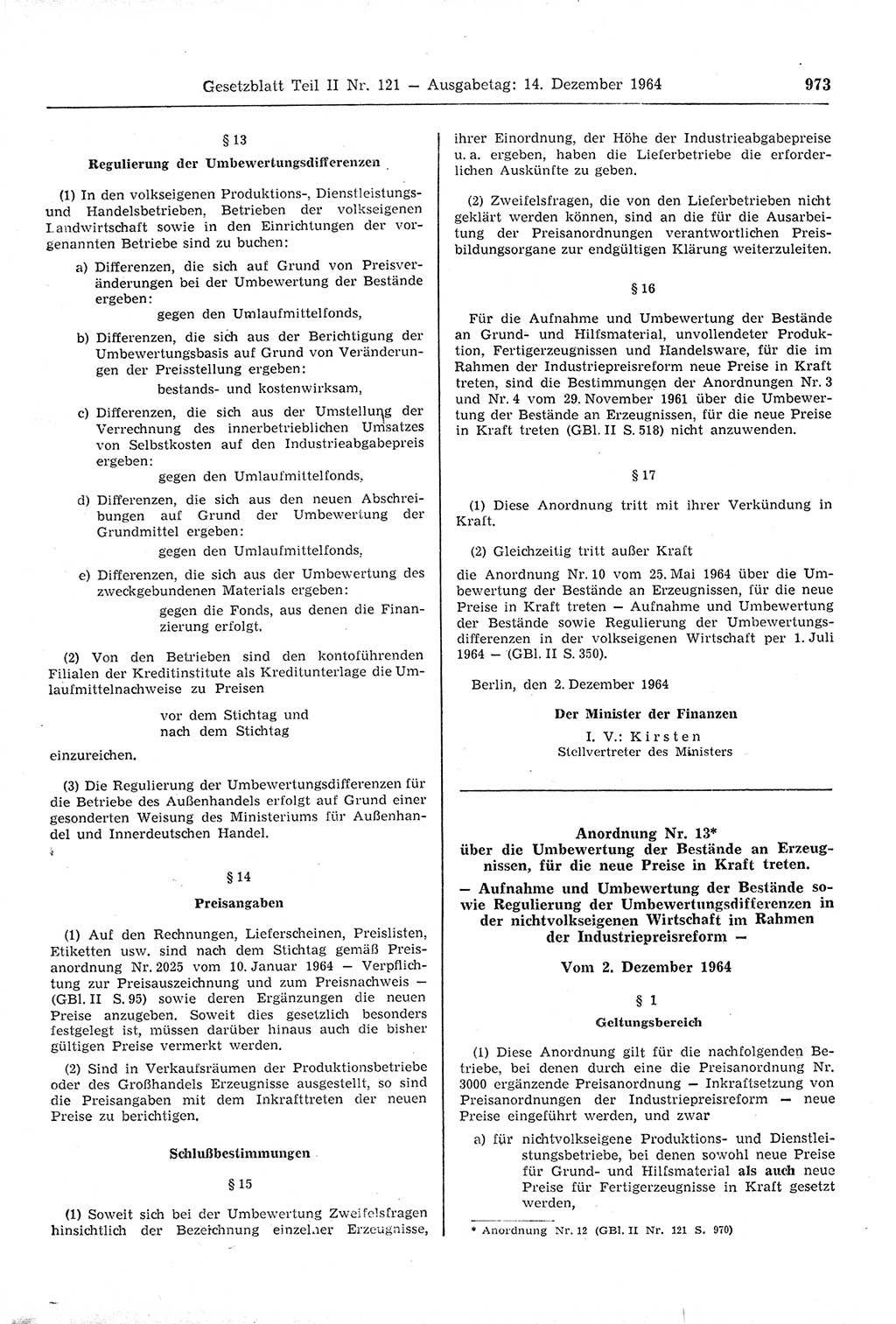 Gesetzblatt (GBl.) der Deutschen Demokratischen Republik (DDR) Teil ⅠⅠ 1964, Seite 973 (GBl. DDR ⅠⅠ 1964, S. 973)