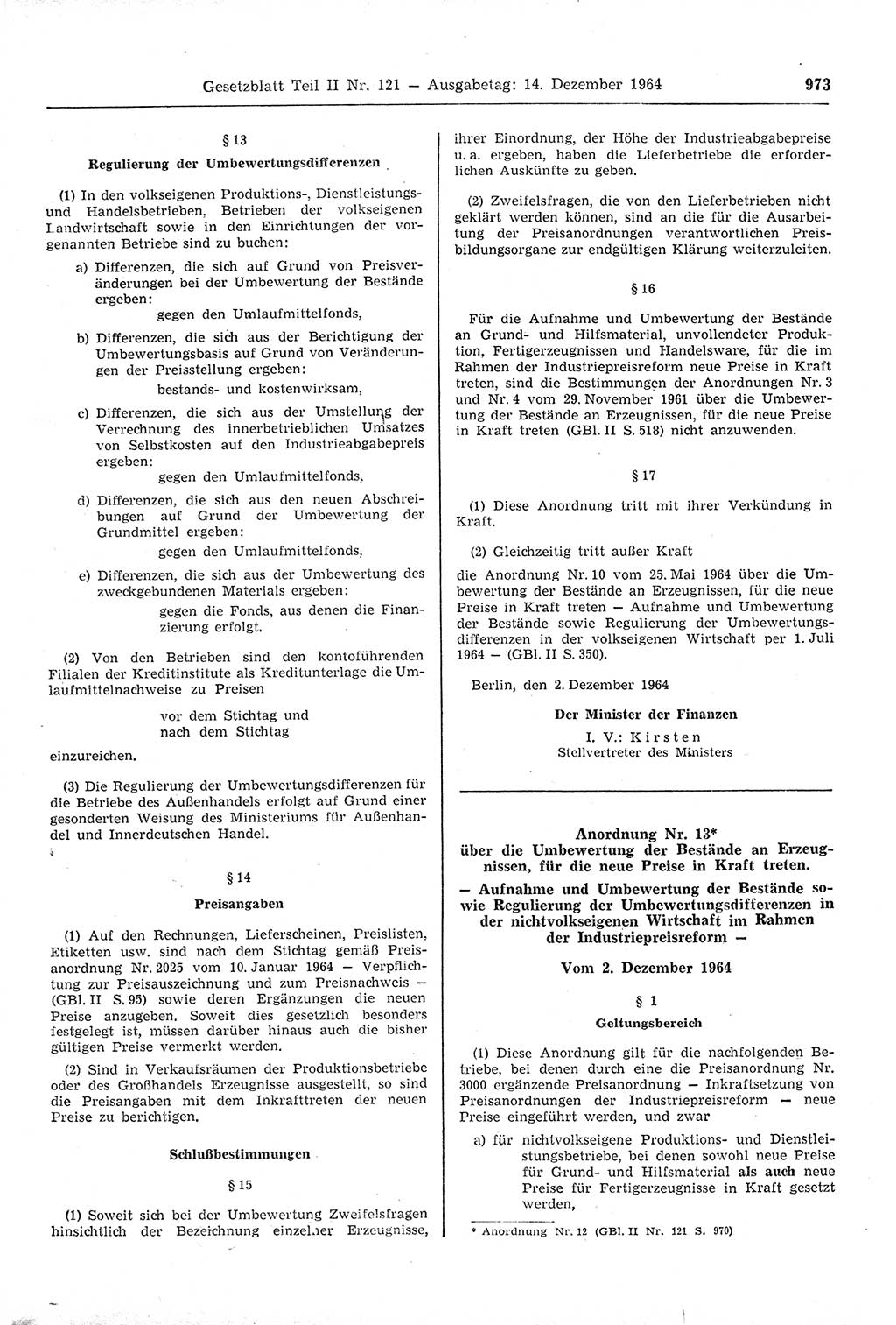 Gesetzblatt (GBl.) der Deutschen Demokratischen Republik (DDR) Teil ⅠⅠ 1964, Seite 973 (GBl. DDR ⅠⅠ 1964, S. 973)