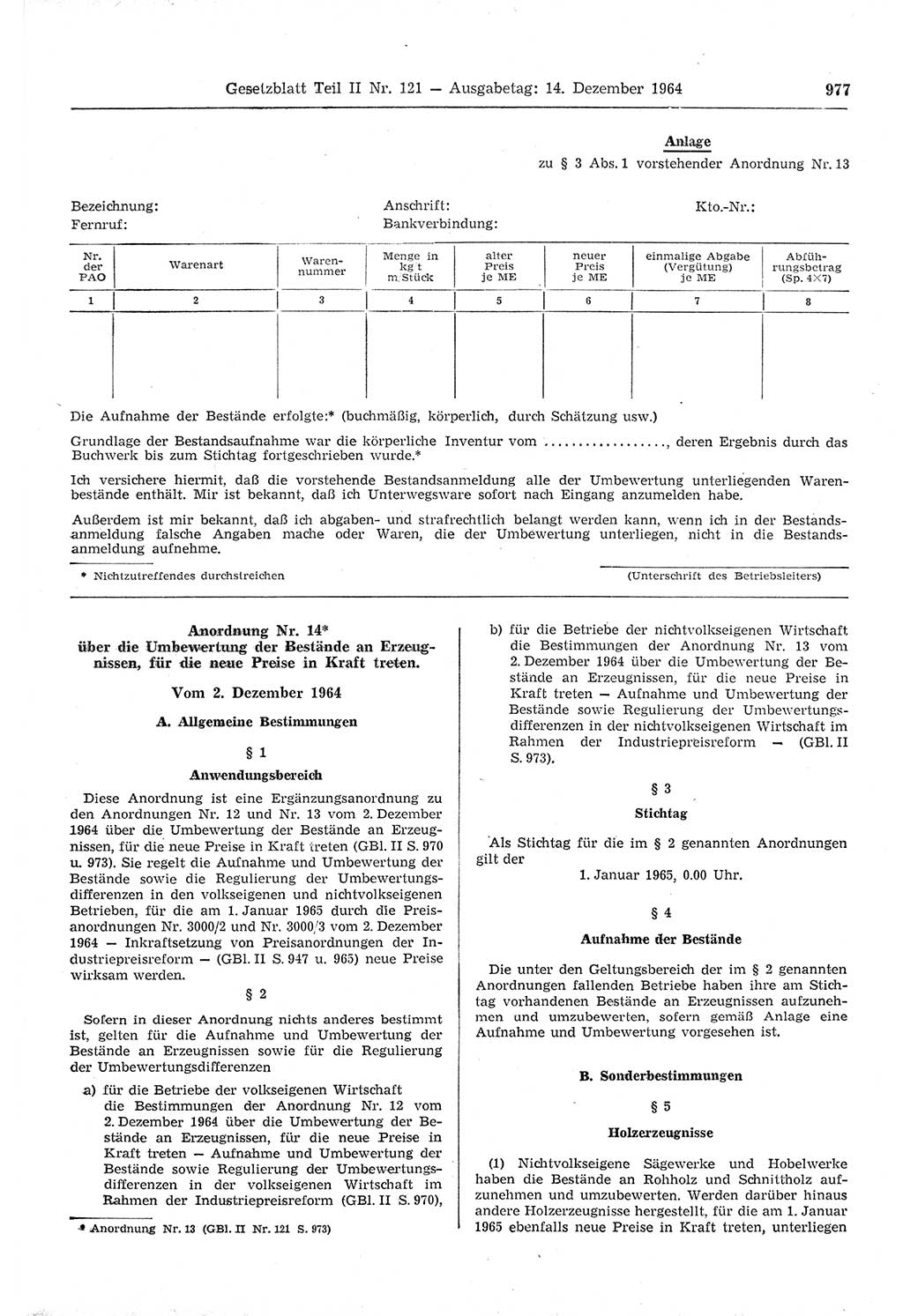 Gesetzblatt (GBl.) der Deutschen Demokratischen Republik (DDR) Teil ⅠⅠ 1964, Seite 977 (GBl. DDR ⅠⅠ 1964, S. 977)