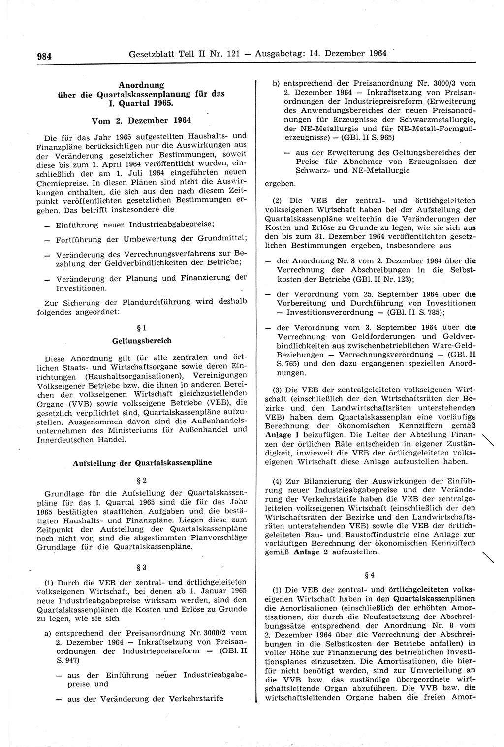 Gesetzblatt (GBl.) der Deutschen Demokratischen Republik (DDR) Teil ⅠⅠ 1964, Seite 984 (GBl. DDR ⅠⅠ 1964, S. 984)