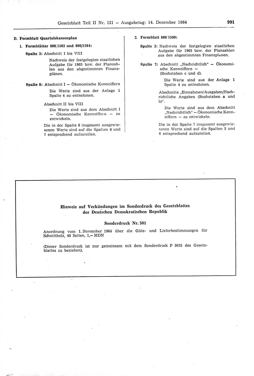 Gesetzblatt (GBl.) der Deutschen Demokratischen Republik (DDR) Teil ⅠⅠ 1964, Seite 991 (GBl. DDR ⅠⅠ 1964, S. 991)