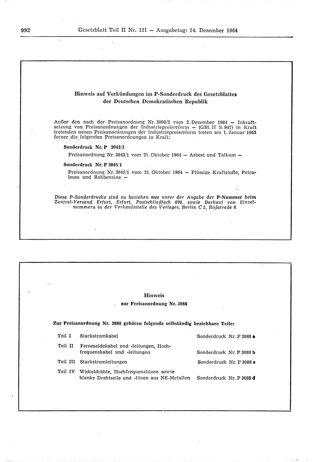 Gesetzblatt (GBl.) der Deutschen Demokratischen Republik (DDR) Teil ⅠⅠ 1964, Seite 992 (GBl. DDR ⅠⅠ 1964, S. 992)