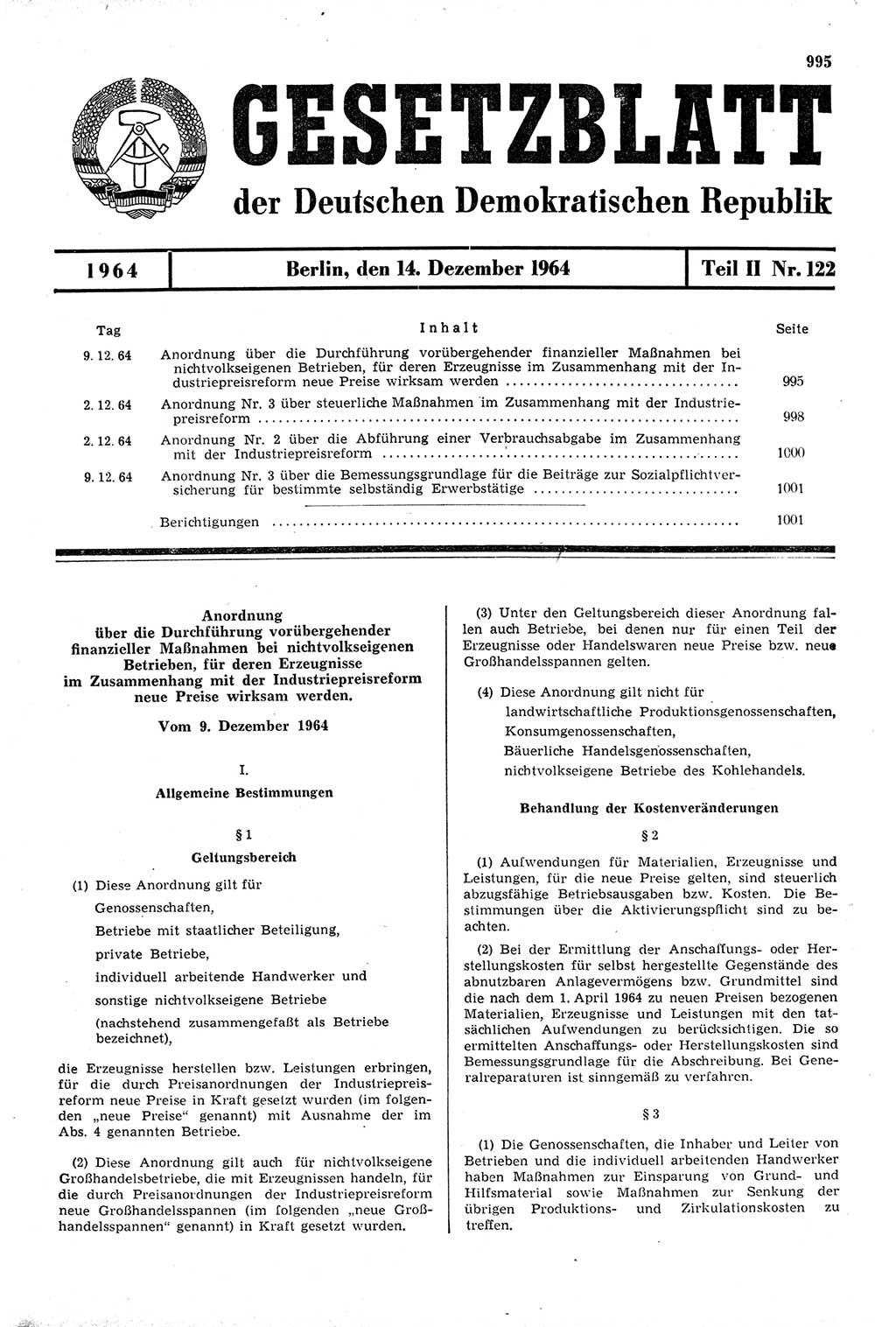 Gesetzblatt (GBl.) der Deutschen Demokratischen Republik (DDR) Teil ⅠⅠ 1964, Seite 995 (GBl. DDR ⅠⅠ 1964, S. 995)