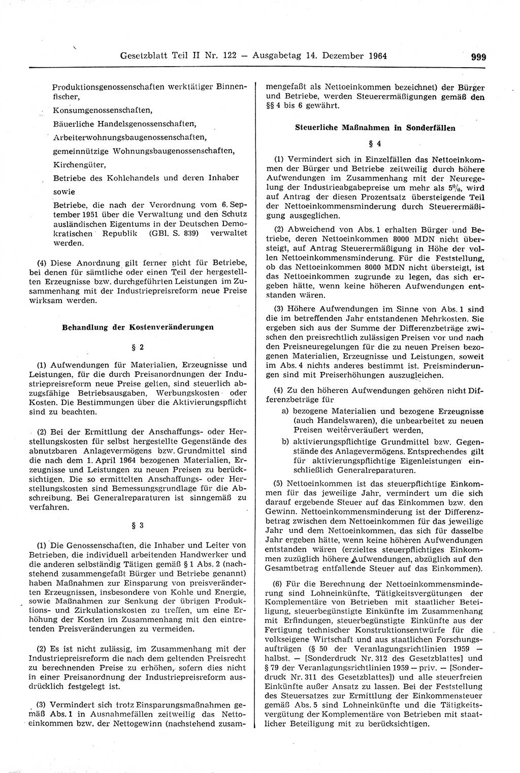 Gesetzblatt (GBl.) der Deutschen Demokratischen Republik (DDR) Teil ⅠⅠ 1964, Seite 999 (GBl. DDR ⅠⅠ 1964, S. 999)