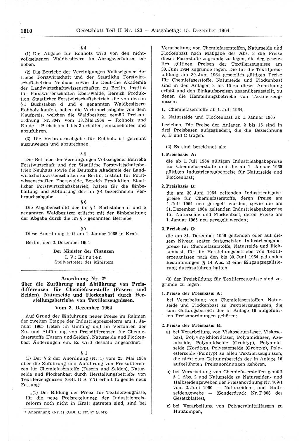 Gesetzblatt (GBl.) der Deutschen Demokratischen Republik (DDR) Teil ⅠⅠ 1964, Seite 1010 (GBl. DDR ⅠⅠ 1964, S. 1010)