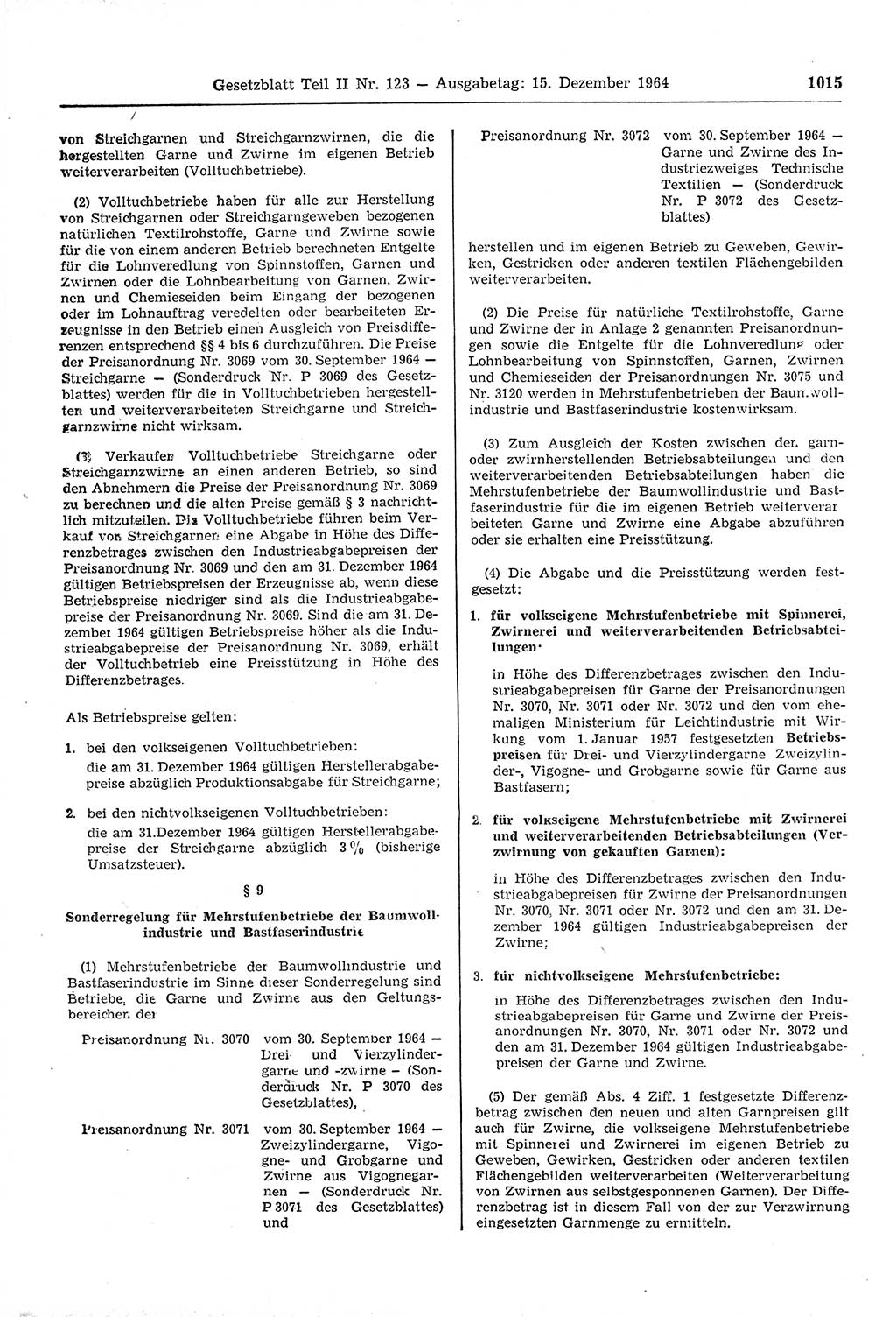 Gesetzblatt (GBl.) der Deutschen Demokratischen Republik (DDR) Teil ⅠⅠ 1964, Seite 1015 (GBl. DDR ⅠⅠ 1964, S. 1015)