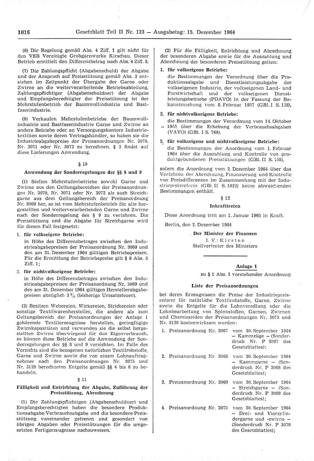 Gesetzblatt (GBl.) der Deutschen Demokratischen Republik (DDR) Teil ⅠⅠ 1964, Seite 1016 (GBl. DDR ⅠⅠ 1964, S. 1016)