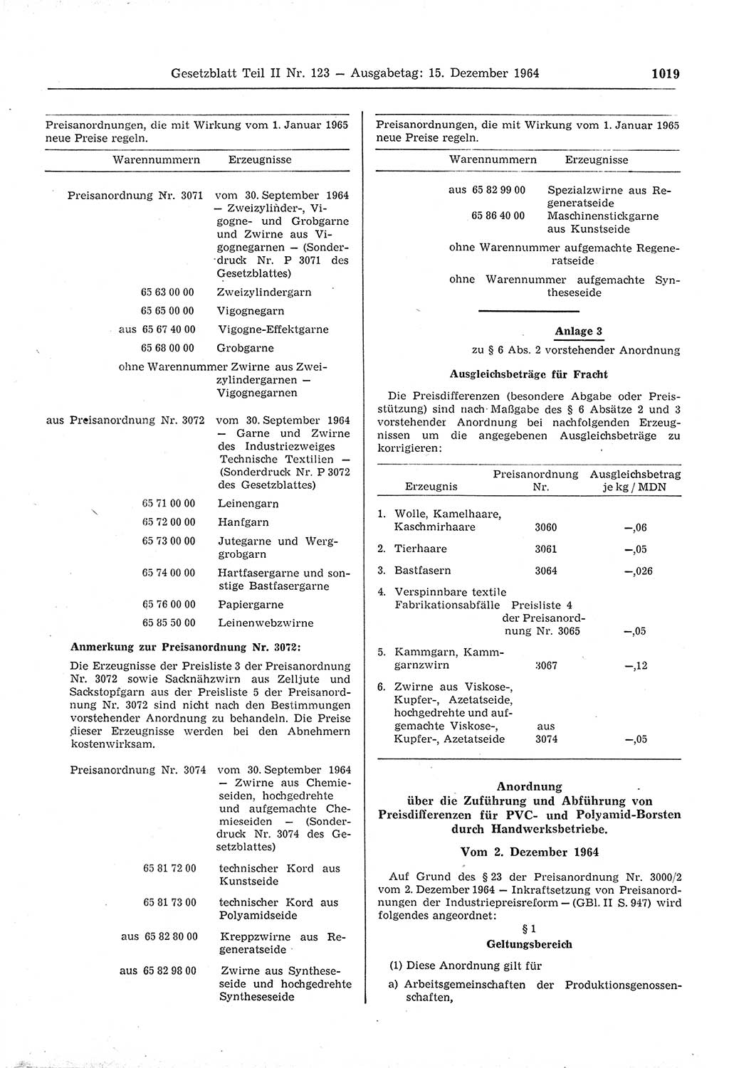 Gesetzblatt (GBl.) der Deutschen Demokratischen Republik (DDR) Teil ⅠⅠ 1964, Seite 1019 (GBl. DDR ⅠⅠ 1964, S. 1019)