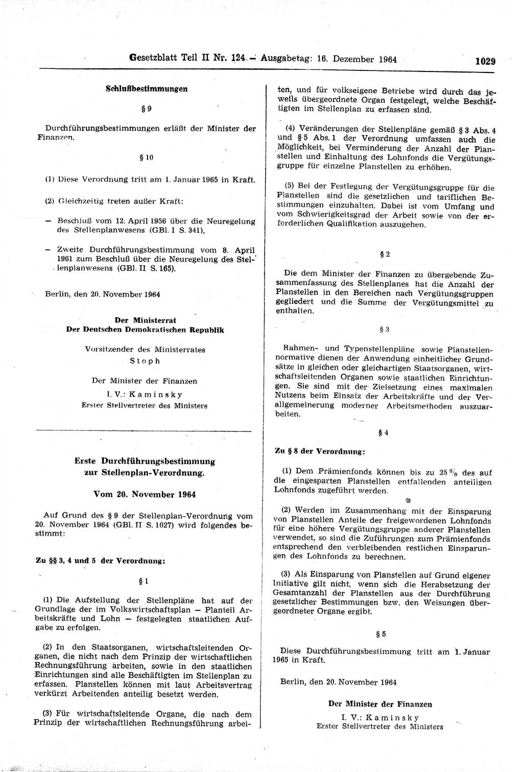 Gesetzblatt (GBl.) der Deutschen Demokratischen Republik (DDR) Teil ⅠⅠ 1964, Seite 1029 (GBl. DDR ⅠⅠ 1964, S. 1029)