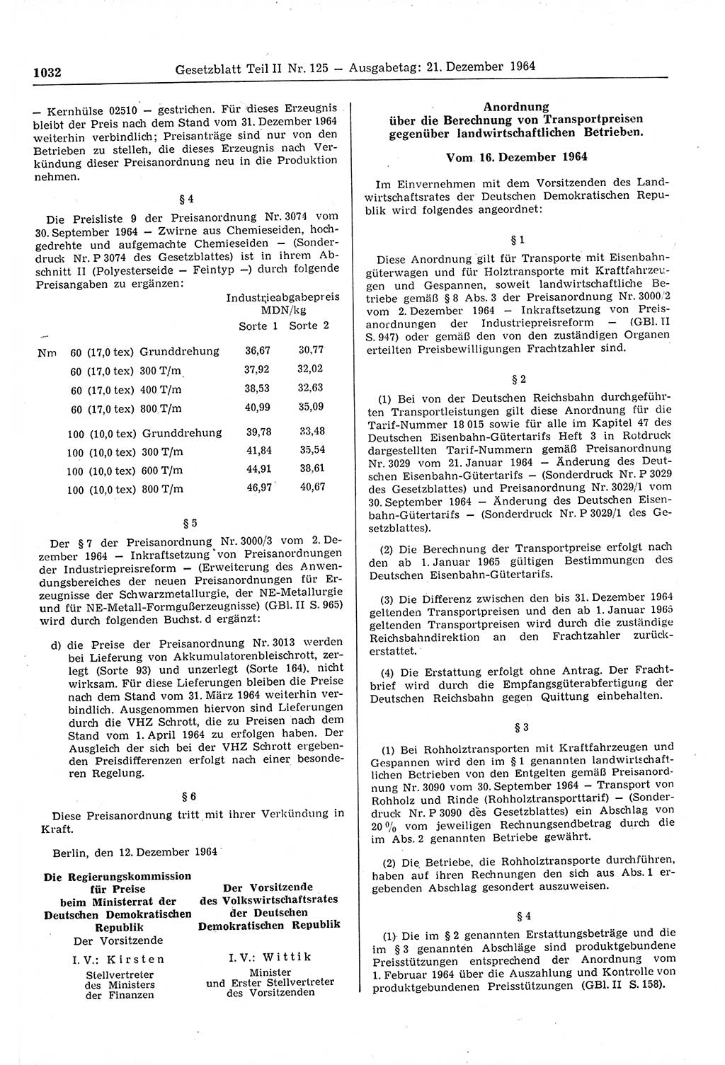 Gesetzblatt (GBl.) der Deutschen Demokratischen Republik (DDR) Teil ⅠⅠ 1964, Seite 1032 (GBl. DDR ⅠⅠ 1964, S. 1032)