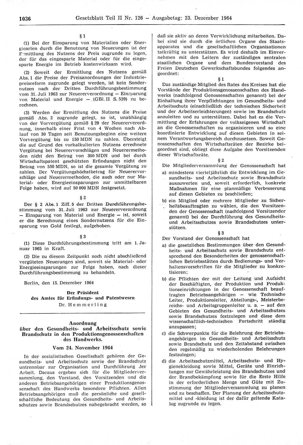 Gesetzblatt (GBl.) der Deutschen Demokratischen Republik (DDR) Teil ⅠⅠ 1964, Seite 1036 (GBl. DDR ⅠⅠ 1964, S. 1036)