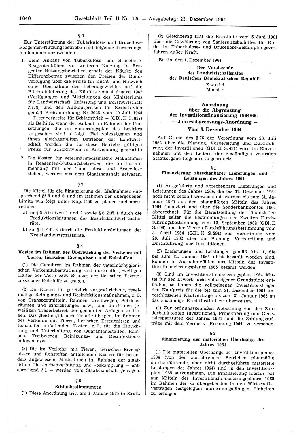 Gesetzblatt (GBl.) der Deutschen Demokratischen Republik (DDR) Teil ⅠⅠ 1964, Seite 1040 (GBl. DDR ⅠⅠ 1964, S. 1040)
