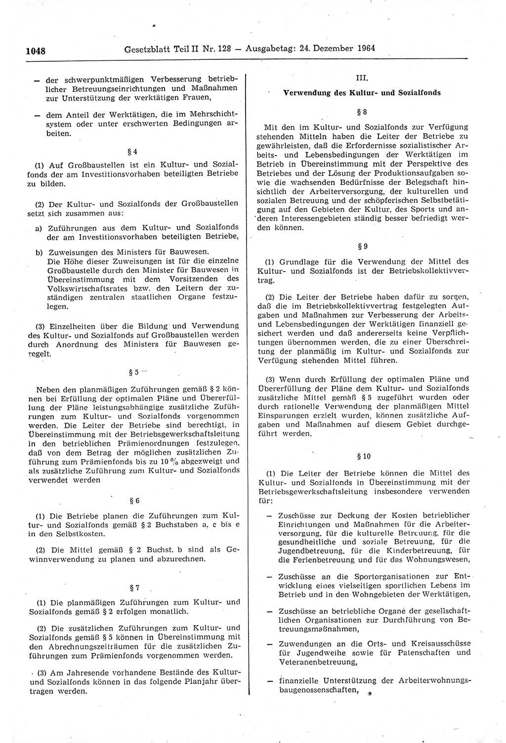 Gesetzblatt (GBl.) der Deutschen Demokratischen Republik (DDR) Teil ⅠⅠ 1964, Seite 1048 (GBl. DDR ⅠⅠ 1964, S. 1048)