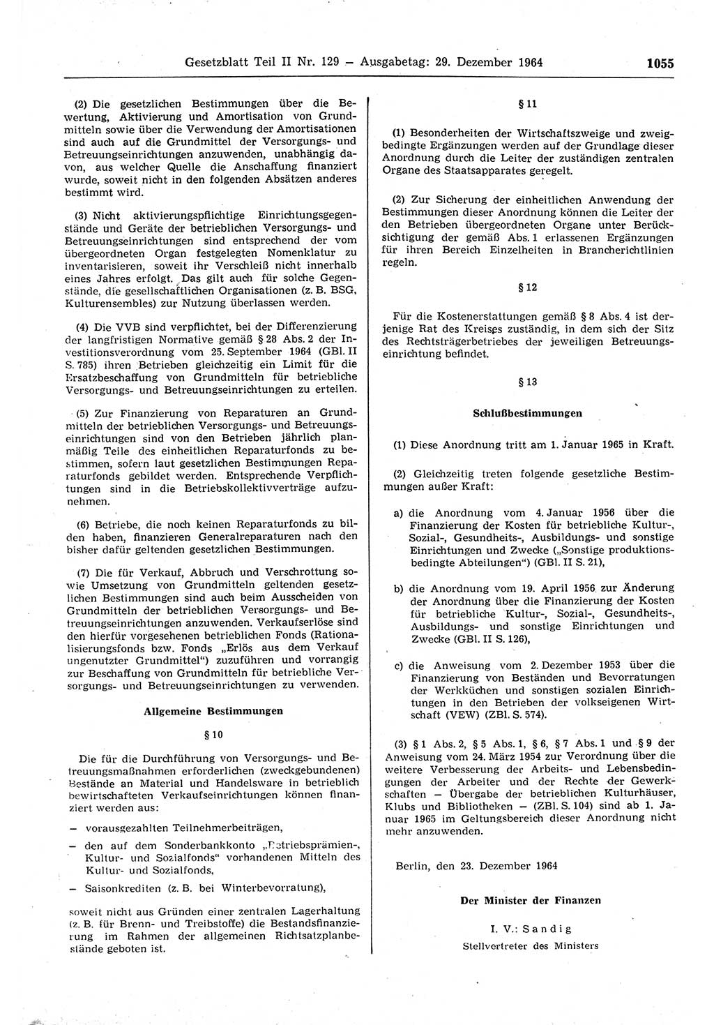 Gesetzblatt (GBl.) der Deutschen Demokratischen Republik (DDR) Teil ⅠⅠ 1964, Seite 1055 (GBl. DDR ⅠⅠ 1964, S. 1055)