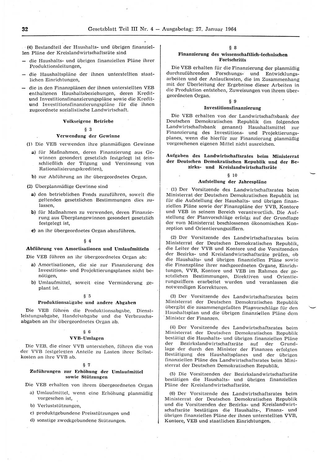 Gesetzblatt (GBl.) der Deutschen Demokratischen Republik (DDR) Teil ⅠⅠⅠ 1964, Seite 32 (GBl. DDR ⅠⅠⅠ 1964, S. 32)