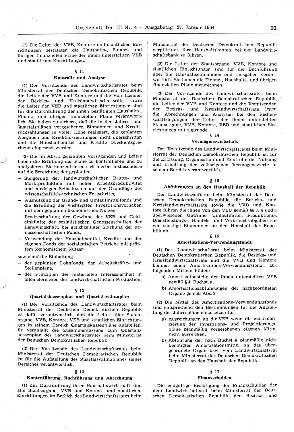 Gesetzblatt (GBl.) der Deutschen Demokratischen Republik (DDR) Teil ⅠⅠⅠ 1964, Seite 33 (GBl. DDR ⅠⅠⅠ 1964, S. 33)