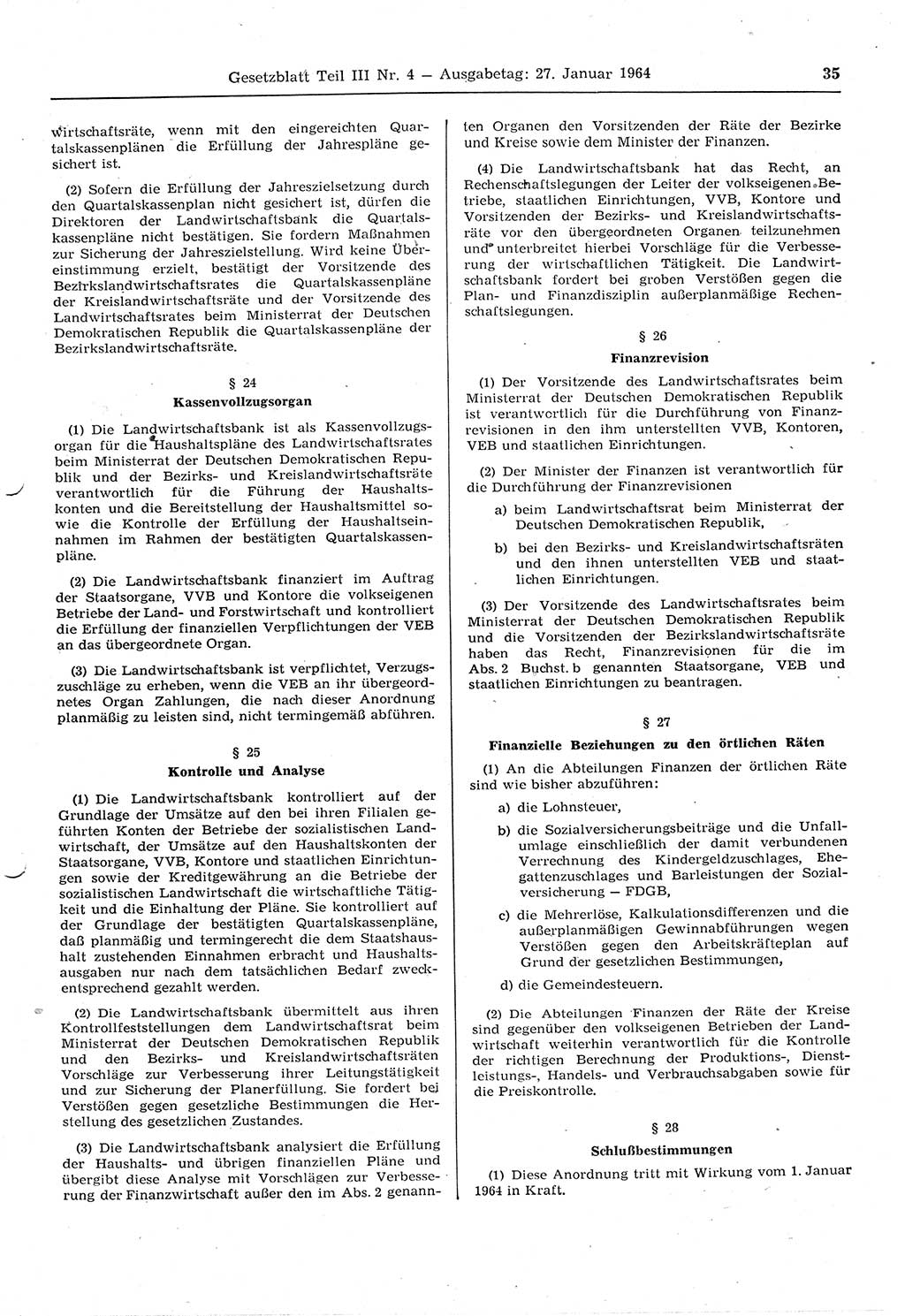 Gesetzblatt (GBl.) der Deutschen Demokratischen Republik (DDR) Teil ⅠⅠⅠ 1964, Seite 35 (GBl. DDR ⅠⅠⅠ 1964, S. 35)