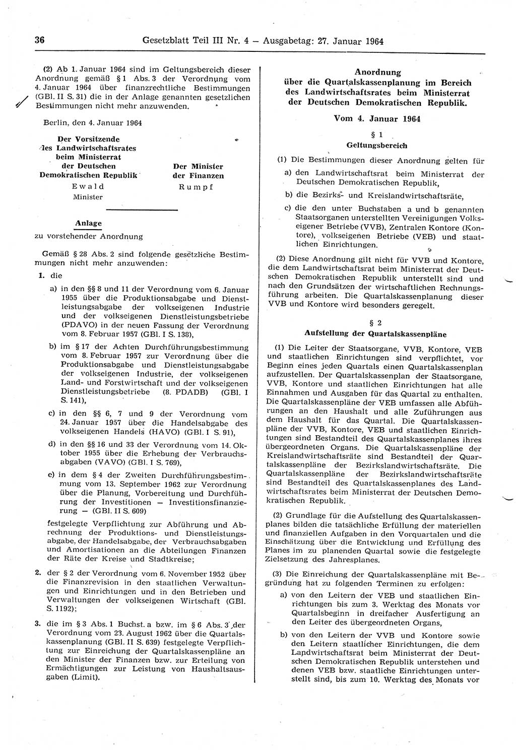 Gesetzblatt (GBl.) der Deutschen Demokratischen Republik (DDR) Teil ⅠⅠⅠ 1964, Seite 36 (GBl. DDR ⅠⅠⅠ 1964, S. 36)