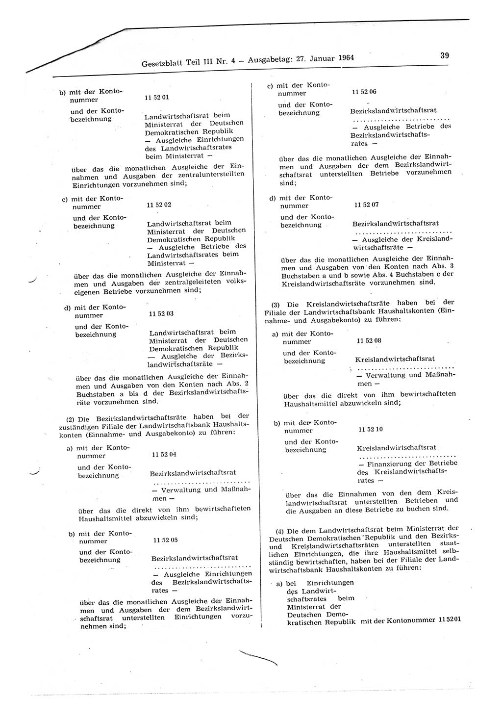 Gesetzblatt (GBl.) der Deutschen Demokratischen Republik (DDR) Teil ⅠⅠⅠ 1964, Seite 39 (GBl. DDR ⅠⅠⅠ 1964, S. 39)