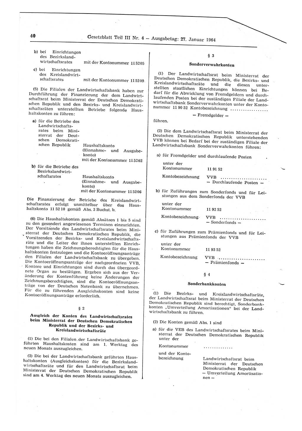 Gesetzblatt (GBl.) der Deutschen Demokratischen Republik (DDR) Teil ⅠⅠⅠ 1964, Seite 40 (GBl. DDR ⅠⅠⅠ 1964, S. 40)
