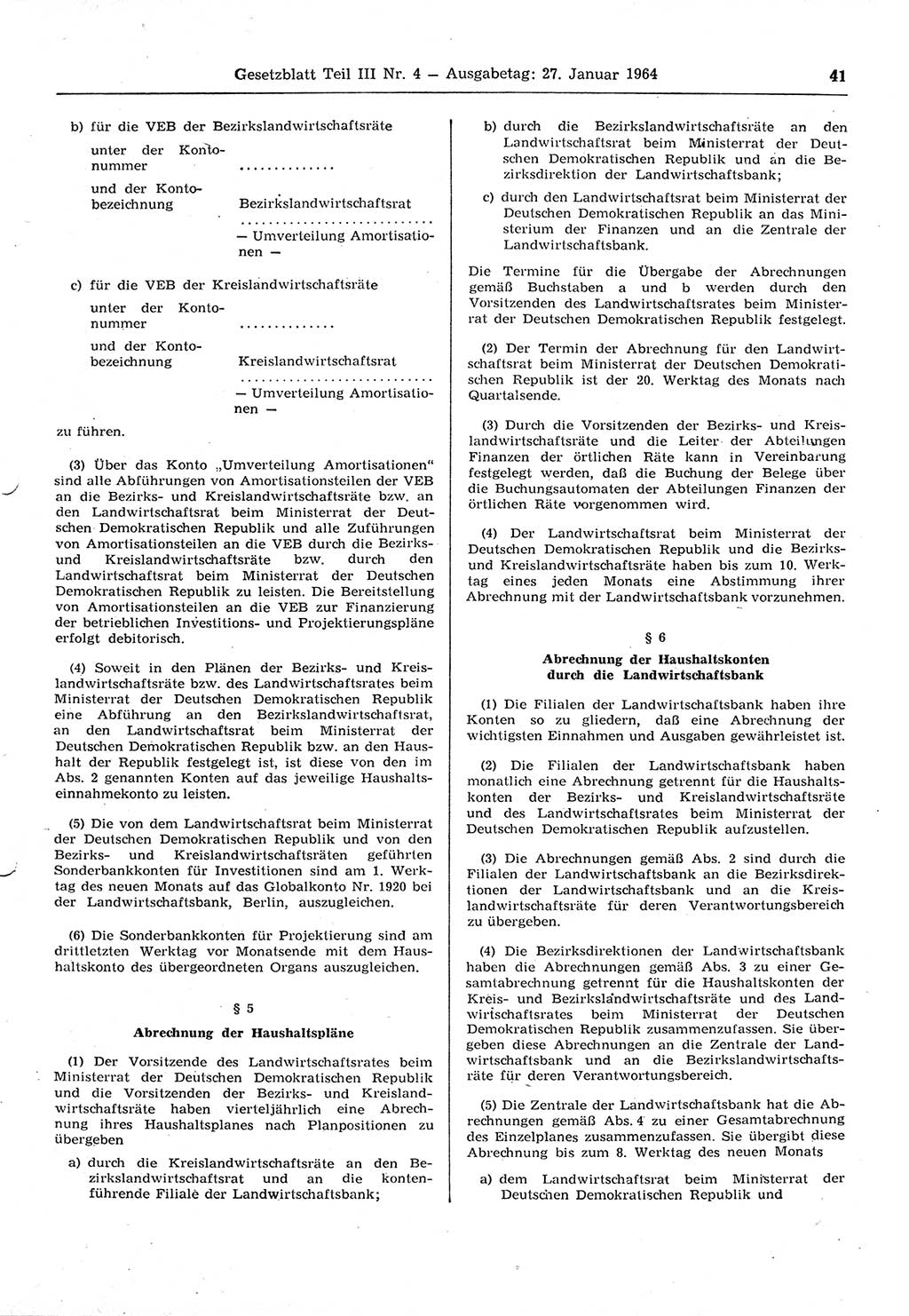 Gesetzblatt (GBl.) der Deutschen Demokratischen Republik (DDR) Teil ⅠⅠⅠ 1964, Seite 41 (GBl. DDR ⅠⅠⅠ 1964, S. 41)