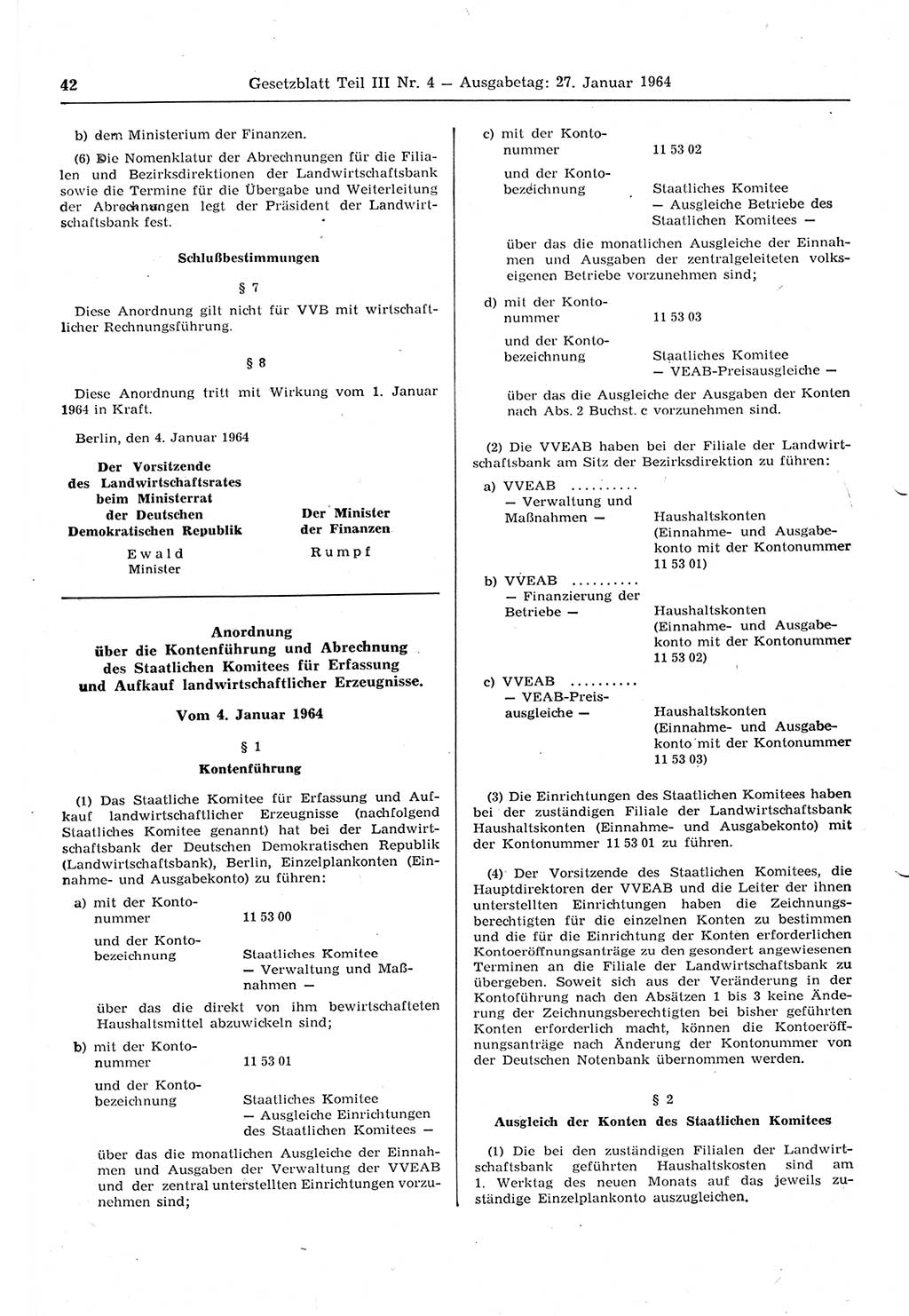 Gesetzblatt (GBl.) der Deutschen Demokratischen Republik (DDR) Teil ⅠⅠⅠ 1964, Seite 42 (GBl. DDR ⅠⅠⅠ 1964, S. 42)